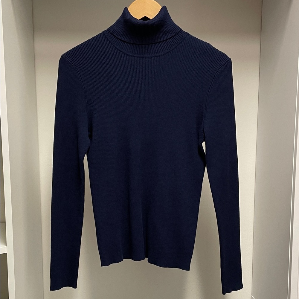 Chico's Deep Blue Turtleneck Ribbed Sweater Size 1